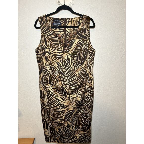 Jones New York Dresses & Skirts - Jones New York Sheath Dress SZ 16W Brown/Beige Print w/ Wooden Bead Accents